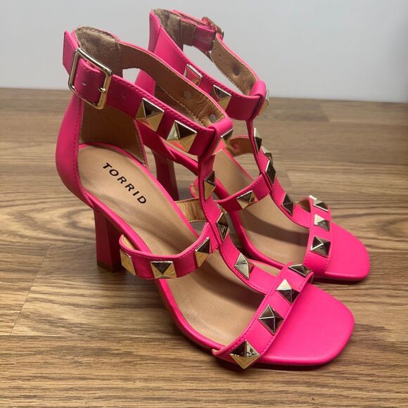 Torrid Hot Pink Studded Cage Heels Size 8.5WW Party Club Barbie Core - Picture 1 of 10